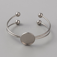 Fabricación de brazaletes de doble alambre de acero inoxidable 304, con punta de bola, configuraciones de bandeja plana y redonda, base de brazalete en blanco, color acero inoxidable, 1/8~3/4 pulgada (0.4~2 cm), diámetro interior: 2-1/2 pulgada (6.2 cm), Bandeja: 20.2 mm