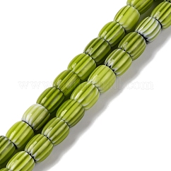Handgefertigte Chevron-Perlenstränge aus Glasperlen, Fass, gelb-grün, 8x7.5 mm, Bohrung: 1.2 mm, ca. 47 Stk. / Strang, 14.69'' (37.3 cm)