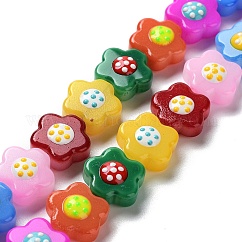 Abalorios de vidrio, cuentas pintadas a mano, con esmalte, flor, color mezclado, 14.5~15x14x8~8.5mm, agujero: 1 mm, aproximamente 25 pcs / cadena, 13.46'' (34.2 cm)