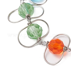 Bracelets à maillons en perles rondes en verre à facettes colorées enveloppées de fil de cuivre pour femmes&nbsp;BJEW-JB10320
