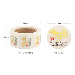 6 Rolle 6 Stil 1 Zoll Dankeschön selbstklebende Kraftpapier-Aufkleber&nbsp;DIY-LS0003-38