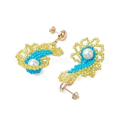 Pendientes colgantes con forma de caracola y cuentas de semillas de vidrio y perlas de vidrio para mujer&nbsp;EJEW-MZ00269-01