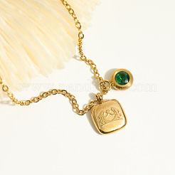 Collar con colgante de acero inoxidable con circonita cúbica verde y piedra natal de Géminis para mujer&nbsp;ZA6688-1