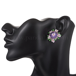 Orecchini a bottone con perline di vetro fatte a mano con fiori&nbsp;EJEW-MZ00656-03