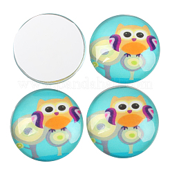 Cabochons di vetro mezzotondo con disegno gufo&nbsp;GGLA-N004-25mm-B