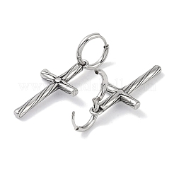 Orecchini a cerchio con croce in acciaio chirurgico 316 per donna&nbsp;EJEW-P274-05AS
