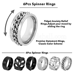 6 Stück 6 Stile Edelstahl schlichte & Panzerketten Fingerringe Set für Damen&nbsp;RJEW-FI0001-01