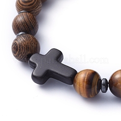 Bracelets extensibles en perles de bois naturel&nbsp;BJEW-JB05231-05