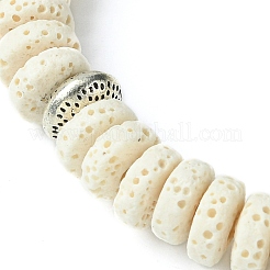 Braccialetti elasticizzati da donna con perline piatte rotonde di roccia lavica naturale tinta&nbsp;BJEW-JB09715-01