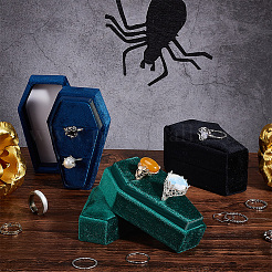 Cajas de anillo de dedo de terciopelo en forma de ataúd con tema de halloween&nbsp;VBOX-WH0015-01B