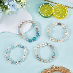 4 Stück 4 Stil gefärbte synthetische türkisfarbene Schildkröten- und Seesternperlen-Armband-Sets&nbsp;BJEW-SC0001-52