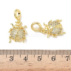 Messing Micro Pave klare Zirkonia Marienkäfer europäischen Baumeln Charms&nbsp;KK-L256-40G