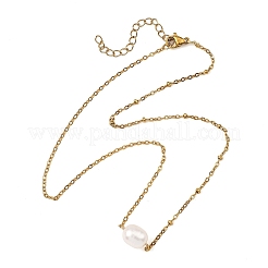 Colliers pour femmes avec pendentif en perle naturelle et chaîne satellite en acier inoxydable 304.&nbsp;NJEW-JN06149-01
