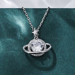 Halsketten mit Sternanhänger aus Messing mit Mikropflaster und Zirkonia für Damen&nbsp;NJEW-S447-01P