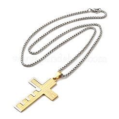 Collier pendentif croix avec mot en acier inoxydable 304 avec chaînes à mailles vénitiennes&nbsp;NJEW-F319-02G
