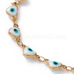 Herz bösen blick 304 edelstahl emaille link ketten armbänder & halsketten schmuck sets&nbsp;SJEW-JS01153