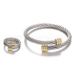 Set di bracciali e anelli con polsino intrecciati in filo di acciaio inossidabile&nbsp;FS-WG3AC7D-01
