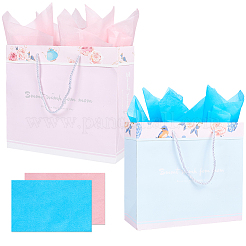 2 Stück 2 Farben Rechteckige Papiertüten mit Valentinstagsmotiv und Blumendruck und Seilgriff&nbsp;ABAG-SP0001-27