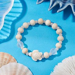 Bracelets extensibles en turquoise synthétique et perles de bois et de verre pour garçons et filles&nbsp;BJEW-JB11127-01