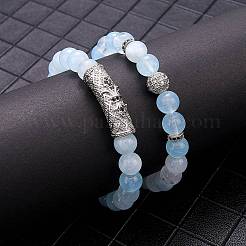 2pcs 2 Stil natürliche Aquamarin Stretch-Armbänder Set&nbsp;BJEW-SW00094