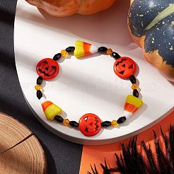 Halloween gefärbte synthetische türkise und Glasperlen-Stretcharmbänder&nbsp;BJEW-JB10602