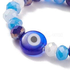 Bunte Malerei Böse Augen & Glasperlen Stretch-Fingerring für Frauen&nbsp;RJEW-JR00483-02