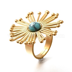 Los anillos de dedo de color turquesa sintética&nbsp;RJEW-G339-03G-01