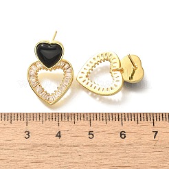 Pendientes de latón con circonitas cúbicas y ágata negra&nbsp;EJEW-M048-03G