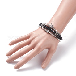 3 Stück 3 Stil runde synthetische schwarze Stein- und Hämatit-Perlen-Stretch-Armbänder im Set&nbsp;BJEW-JB07688-03