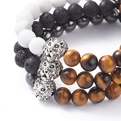 Braccialetti energetici con occhio di tigre naturale e roccia lavica&nbsp;BJEW-JB07149
