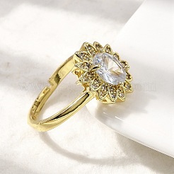 Fingerringe aus Messing mit Mikropavé-Kubikzirkonia für Damen&nbsp;RJEW-L130-005G