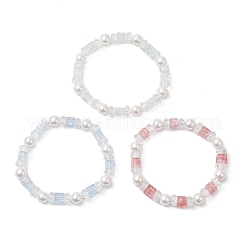 3 bracciale elastico in vetro craquelé e perle di conchiglia&nbsp;BJEW-JB12384