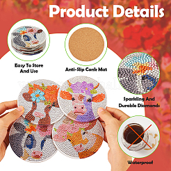 Kit di pittura diamante sottobicchiere con motivo floreale e bovini fai da te&nbsp;DIY-TAC0016-53