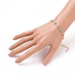 Braccialetti con maglie in smalto floreale in ottone dorato&nbsp;BJEW-JB05664-02