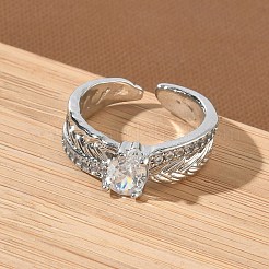 Messing Micro Pave Zirkonia Manschette offene Ringe&nbsp;RJEW-C163-09P