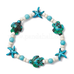 5 bracciale elastico con perline sintetiche color turchese&nbsp;BJEW-JB11920