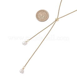Verstellbare Lariat-Halskette mit Anhänger aus Naturperlen und Reiskorn&nbsp;NJEW-JN05948