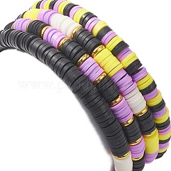 4 Stück 4-teiliges Heishi-Surfer-Stretch-Armband-Set aus Fimo mit Legierungs-Emaille-Fledermaus-Anhängern&nbsp;BJEW-TA00253