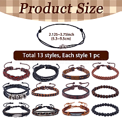 13 stücke 5 arten pu imitation leder geflochtene armbänder für frauen männer&nbsp;BJEW-CL0001-22