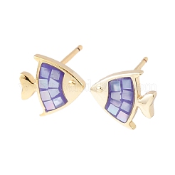 Boucles d'oreilles à tige en forme de poisson en laiton émaillé&nbsp;EJEW-I322-19G