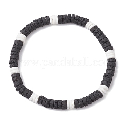 2 bracciale elastico con perline rotonde piatte in pietra lavica naturale e conchiglia bianca&nbsp;BJEW-JB12462