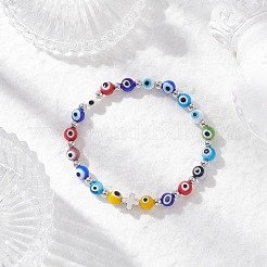 4 bracciale elastico con perline in vetro di Murano anti-malocchio&nbsp;BJEW-JB12290