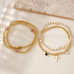 4 Stück Bohemian Beach Herz-Armband-Set aus runden Messingperlen&nbsp;ZQ1331-1