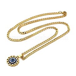 Colliers à pendentif fleur en émail avec oeil&nbsp;NJEW-C043-05G