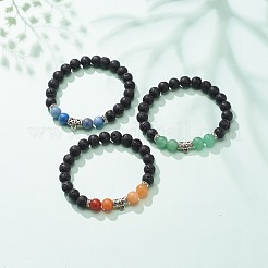 Braccialetti elastici con perline rotondi in pietra preziosa mista naturale 3pcs 3 con tubo in lega per le donne&nbsp;BJEW-JB08477