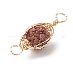 Breloques de connecteur enveloppées de fil de cuivre naturel rudraksha&nbsp;PALLOY-JF02067-01