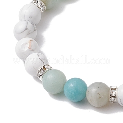 Bracelets extensibles en perles rondes en howlite naturelle et en amazonite à fleurs&nbsp;BJEW-TA00528-03