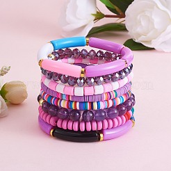 Set di 8 braccialetti elastici con perline di vetro e diaspro imperiale sintetico in 6 stili&nbsp;BJEW-SW00086-03
