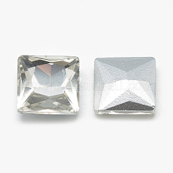 Cabochons en verre avec strass de dos avec point&nbsp;RGLA-T027-14x14mm-01