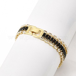 Chaînes à maillons rectangulaires en zircone cubique bracelet multi-rangs triple couche&nbsp;BJEW-G668-01G